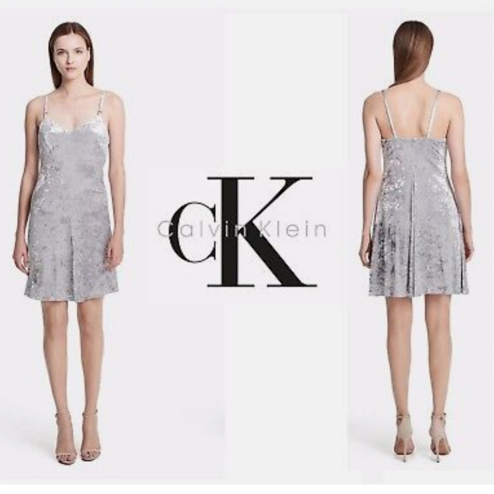 Calvin Klein velvet metallic silver  dress size 8 never worn but no tags,cute